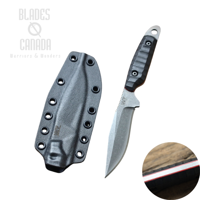 (image for) Work Tuff Gear Kitsune T Fixed Blade Knife, SK85 Retro Wash, G10 Black w/Red Liner, Kydex Sheath