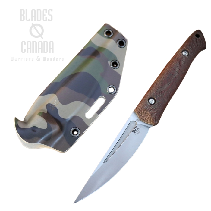 (image for) Work Tuff Gear Ninjuko Gen 2 Fixed Blade Knife, AEB-L Satin, Micarta Natural, Camo Carbon Sheath