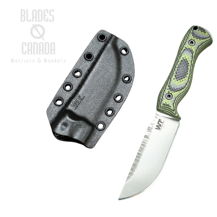 Work Tuff Gear Nomad Bushcrafter Fixed Blade Knife, K329 Satin, G10 Zombie Green Gator, Kydex Sheath (image for) Work Tuff Gear Nomad Bushcrafter Fixed Blade Knife, K329 Satin, G10 Zombie Green Gator, Kydex Sheath