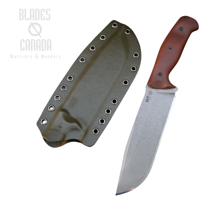 Work Tuff Gear Wolverine Gen 2 Fixed Blade Knife, K329 Dark Washed, Micarta Natural, ODG Kydex Sheath (image for) Work Tuff Gear Wolverine Gen 2 Fixed Blade Knife, K329 Dark Washed, Micarta Natural, ODG Kydex Sheath