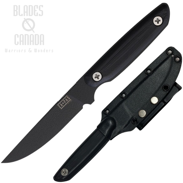 ZA-PAS EHO Fixed Blade Knife, 1.4116 Black, G10 Black, Kydex Sheath, ZPKEHOBLWBD