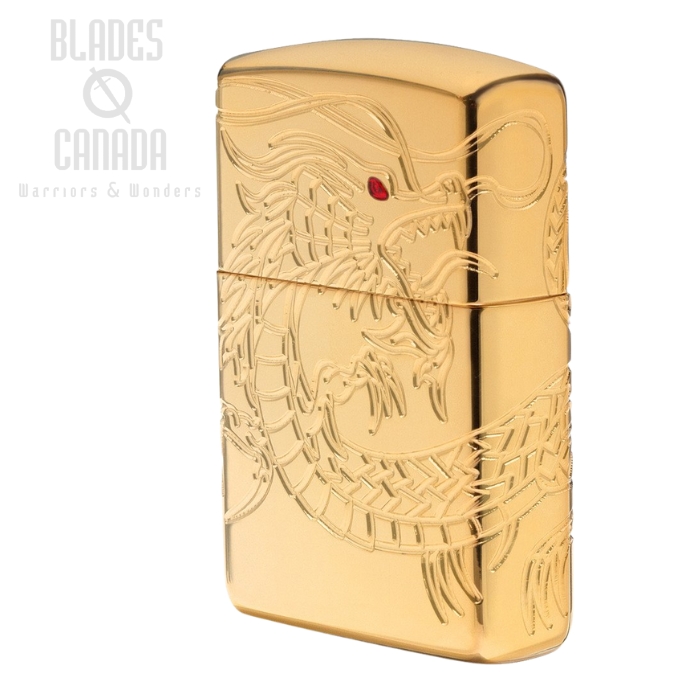 Zippo Engraved Serpent Dragon Lighter, Gold Plated, 29265