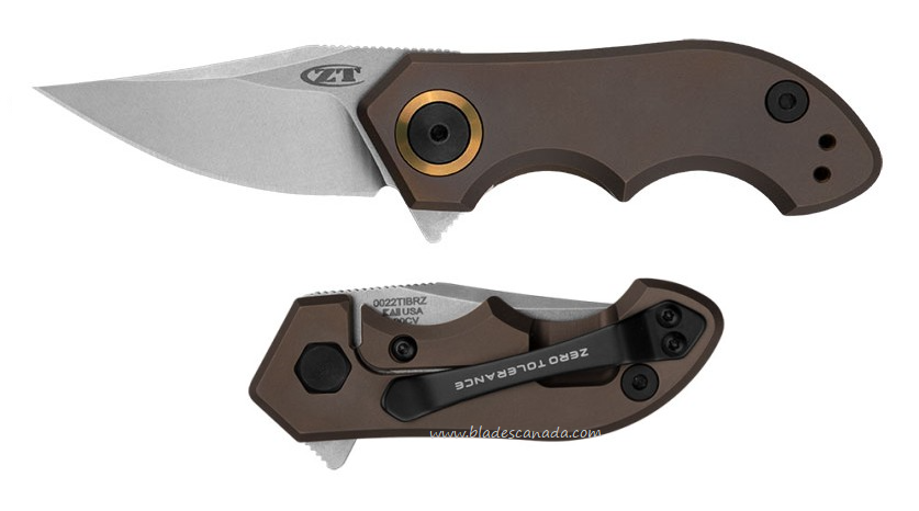 Zero Tolerance 0022TIBRZ Flipper Framelock Knife, CPM 20CV SW, Titanium Bronze