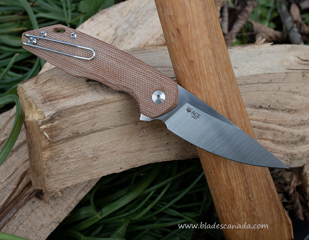 GiantMouse ACE Corta Flipper Folding Knife, M390 Satin, Micarta Natural, CORTA-NAT-CANVAS