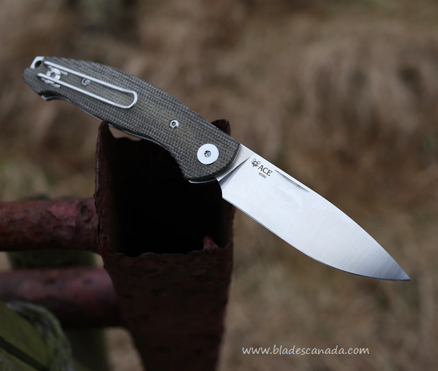 GiantMouse ACE Farley Slipjoint Folding Knife, M390 Satin, Micarta Green, FARLEY-GRN-CANVAS