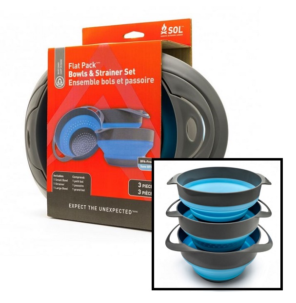 Survive Outdoors Longer SOL Flat Pack Bowls & Strainer 3-Peice Set