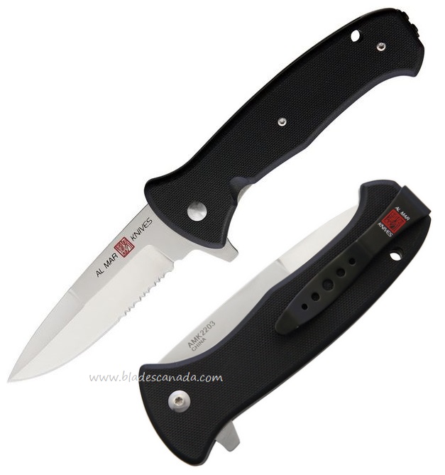 Al Mar SERE Flipper Folding Knife, Assisted Opening, D2, G10 Black, AMK2203 - Click Image to Close