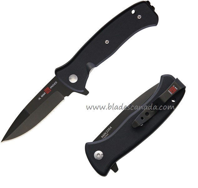 Al Mar Mini SERE 2020 Night G Flipper Folding Knife, D2, G-10 Black, Assisted Opening, AMK2204 - Click Image to Close