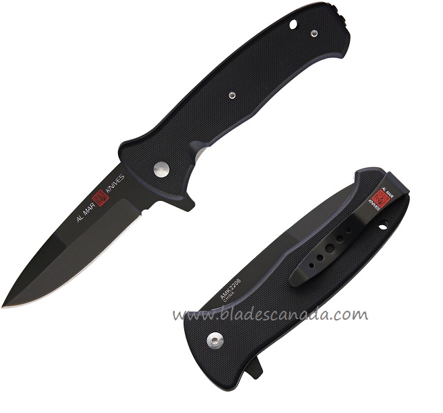 Al Mar SERE 2020 Night G Flipper Folding Knife, Assisted Opening, D2, G10 Black, AMK2206 - Click Image to Close