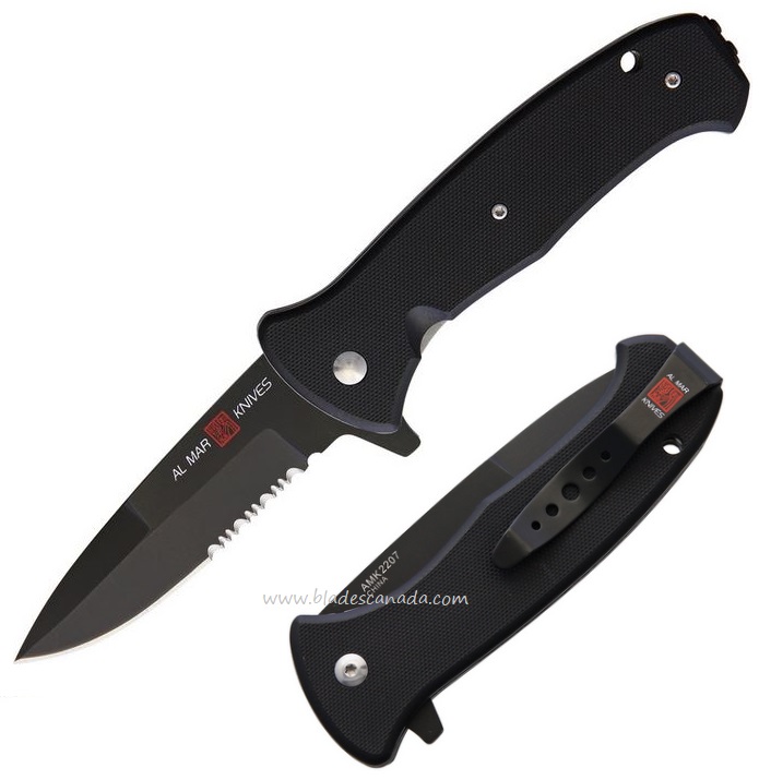 Al Mar SERE 2020 Night G Flipper Folding Knife, Assisted Opening, D2, G10 Black, AMK2207