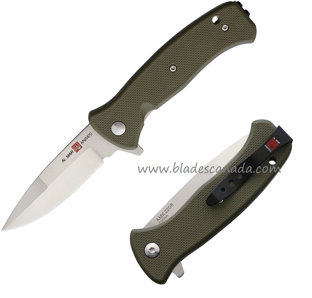 Al Mar Mini SERE 2020 Flipper Folding Knife, Assisted Opening, FRN OD Green, AMK2208