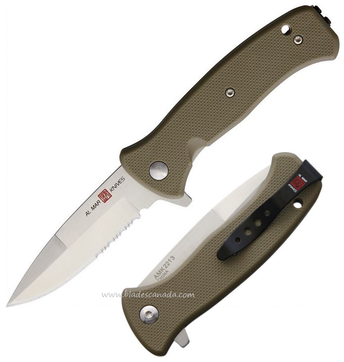 Al Mar Mini SERE 2020 Flipper Folding Knife, Assisted Opening, 8Cr13MoV, FRN Tan, AMK2213