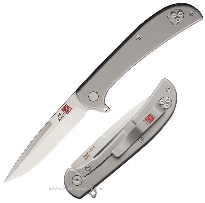 Al Mar Ultralight Flipper Framelock Folder, D2, Titanium Handle, AMK4114 - Click Image to Close