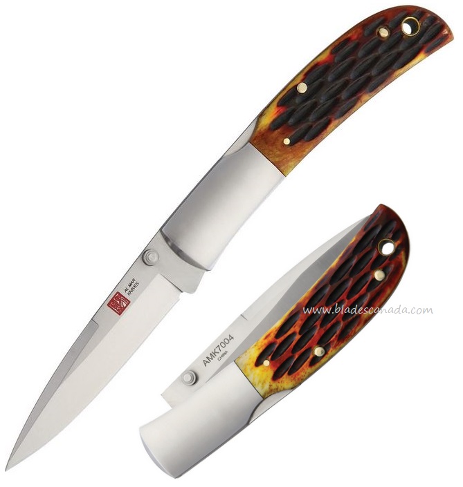 Al Mar Falcon Folding Knife, AUS8, Honey Jigged Bone, AMK7004