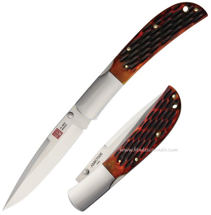 Al Mar Eagle Folding Knife, AUS8 4", Honey Jigged Bone, AMK7006 - Click Image to Close