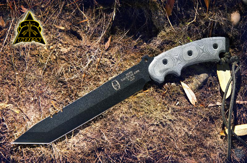 TOPS Anaconda Fixed Blade Knife, 1095 Carbon Tanto, Micarta Black, Nylon Sheath, AN9TP