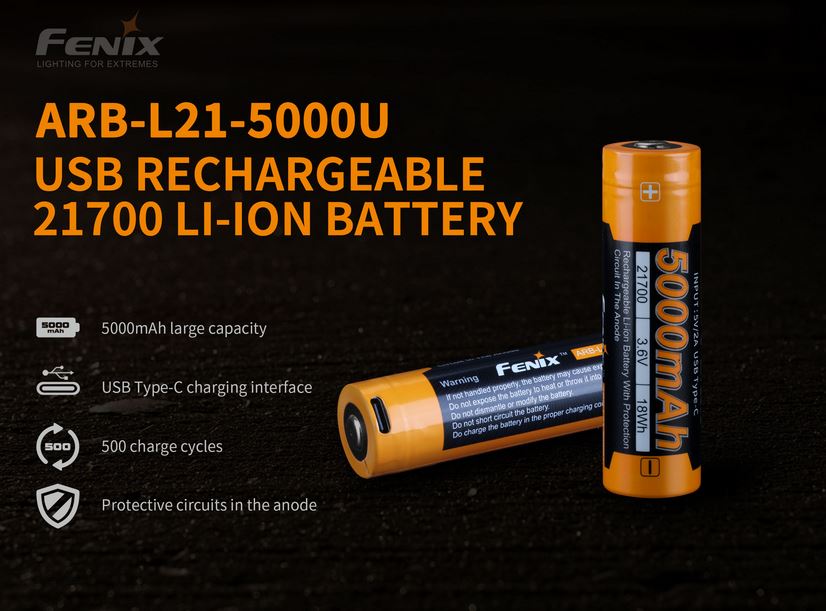 Fenix ARB-L21 USB Rechargeable 21700 Battery - 5000mAh