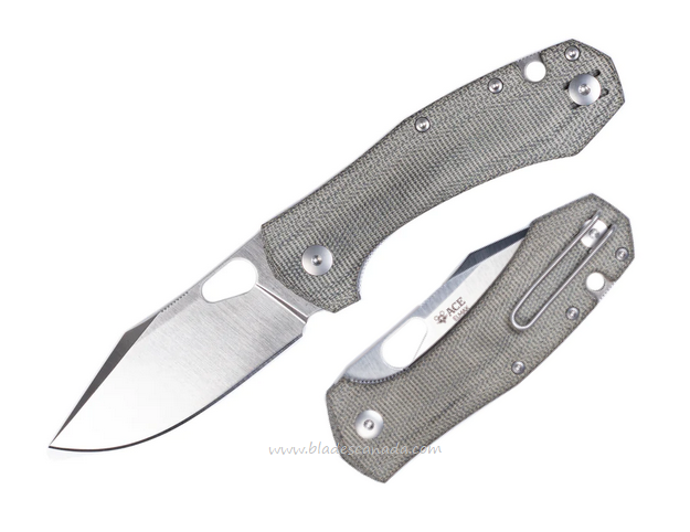 GiantMouse ACE Atelier Folding Knife, Elmax Satin, Micarta Green, ATELIER-GRN-CANV