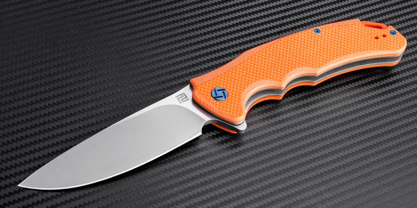 Artisan Cutlery Tradition Flipper Folding Knife, D2, G10 Orange, 1702POE - Click Image to Close