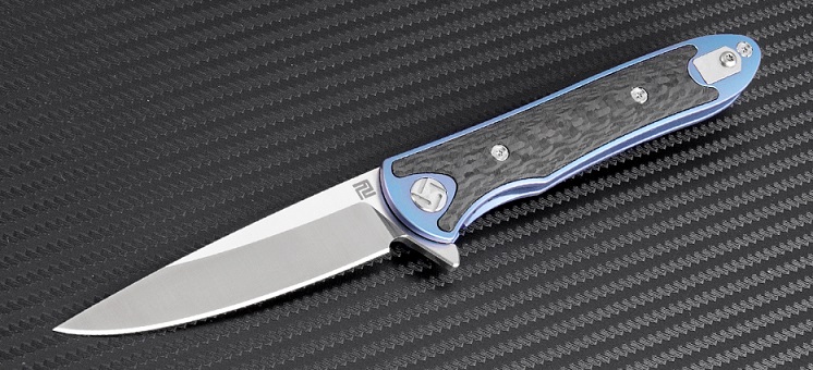 Artisan Cutlery Shark Flipper Framelock Knife, S35VN, Titanium/CF, 1707GBU - Click Image to Close