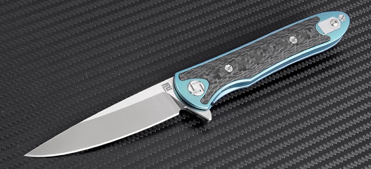 Artisan Cutlery Mini Shark Flipper Framelock Knife, S35VN, Titanium/CF, 1707GSGN - Click Image to Close