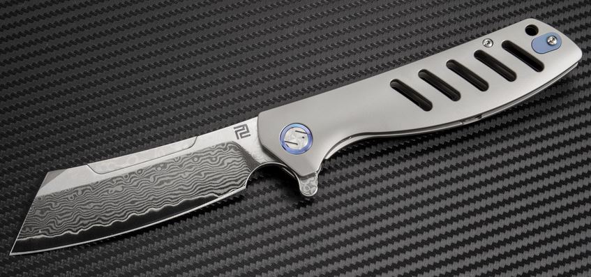 Artisan Cutlery Tomahawk Flipper Framelock Knife, Damascus, Titanium, 1815GS-DGY