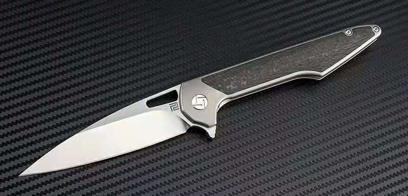 Artisan Cutlery Archaeo Flipper Framelock Knife, M390, Titanium/CF, 1821GGYM - Click Image to Close