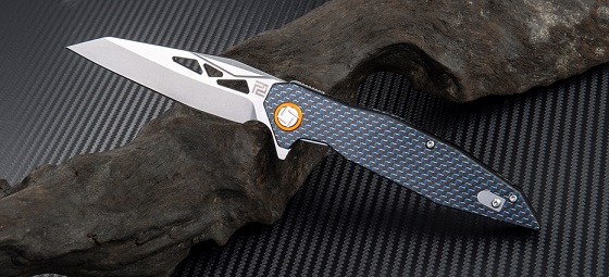 Artisan Cutlery Cygnus Flipper Folding Knife, D2, CF/Blue Weave, 1827PCFB-PBCF - Click Image to Close