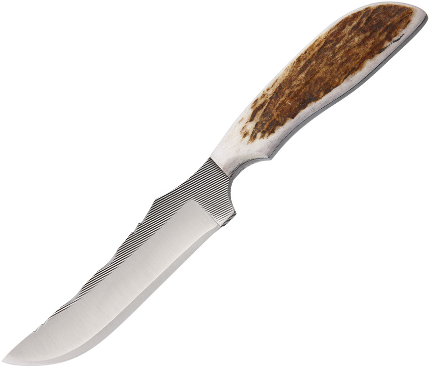 Anza Fixed Blade Knife, Carbon Steel, Elk Handle, Leather Sheath, AZ709FE