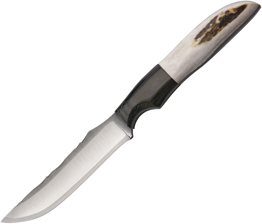 Anza Fixed Blade Knife, Carbon Steel, Elk Handle, Leather Sheath, AZ711E - Click Image to Close