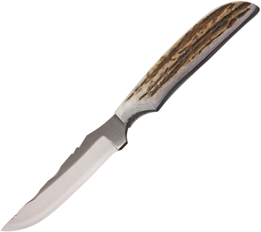 Anza Fixed Blade Knife, Carbon Steel, Elk Handle, Leather Sheath, AZ711FE - Click Image to Close