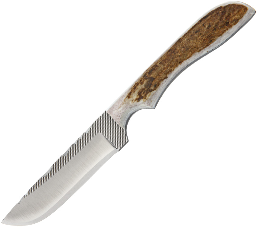 Anza Fixed Blade Knife, Carbon Steel, Elk Handle, Leather Sheath, AZASBFE