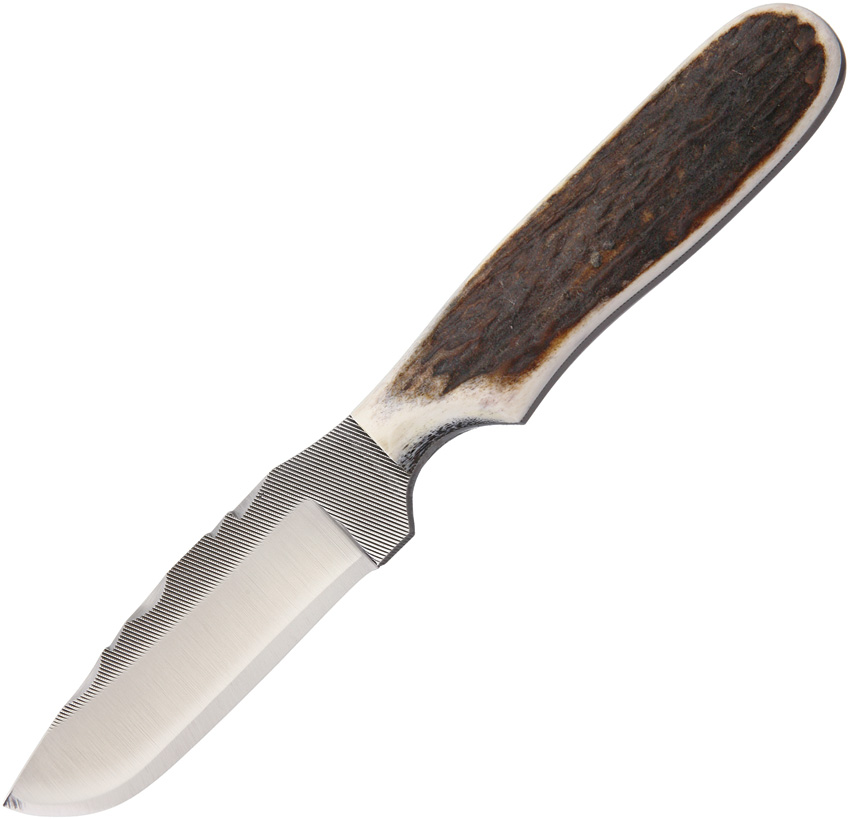 Anza Fixed Blade Knife, Carbon Steel, Elk Handle, Leather Sheath, AZF4FE