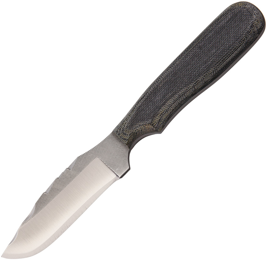 Anza Fixed Blade Knife, Carbon Steel, Micarta Black, Leather Sheath, AZF4M