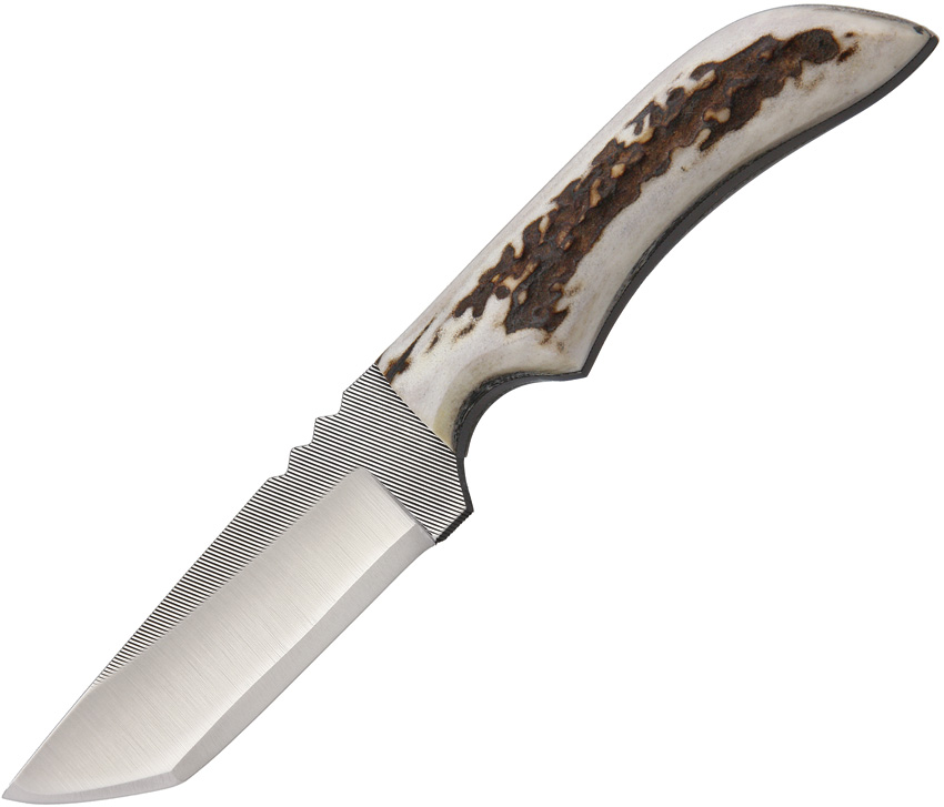 Anza Fixed Blade Knife, Carbon Steel, Elk Handle, Leather Sheath, AZJWK1FE