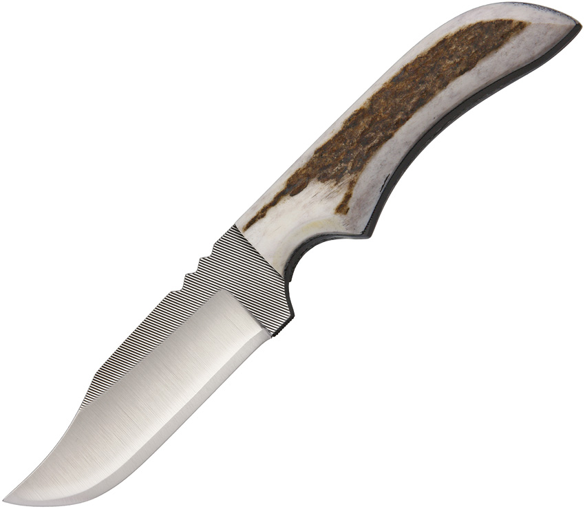 Anza Fixed Blade Knife, Carbon Steel, Elk Handle, Leather Sheath, AZJWK2FE