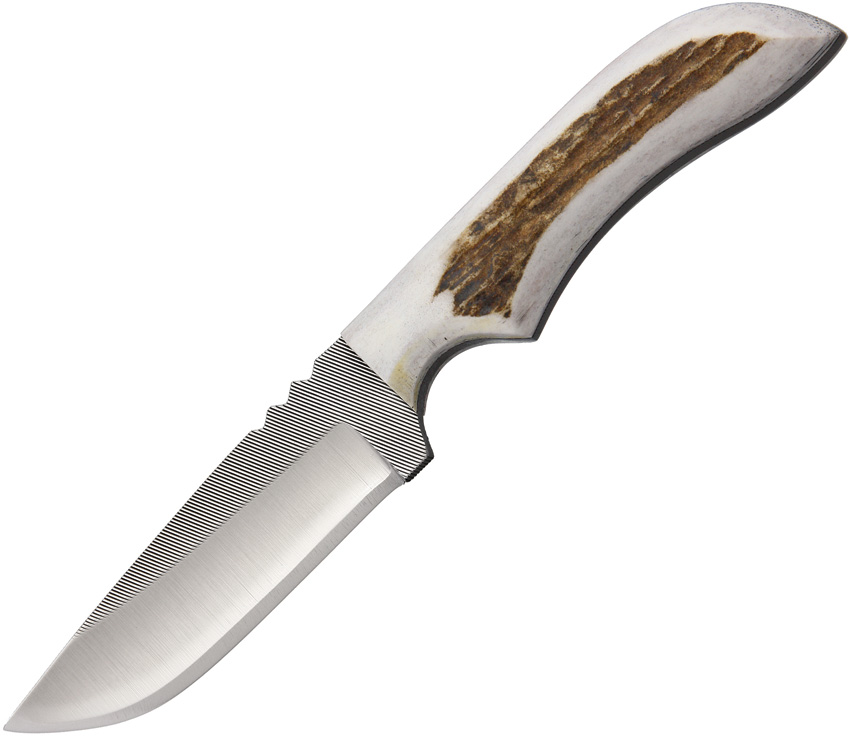 Anza Fixed Blade Knife, Carbon Steel, Elk Stag, Leather Sheath, AZJWK4FE - Click Image to Close