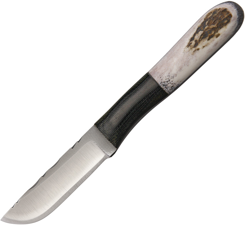 Anza Fixed Blade Knife, Carbon Steel, Elk Handle, Leather Sheath, AZLPDE