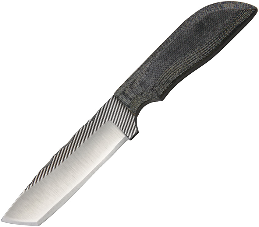 Anza Fixed Blade Knife, Carbon Steel, Micarta Black, Leather Sheath, AZMC7M