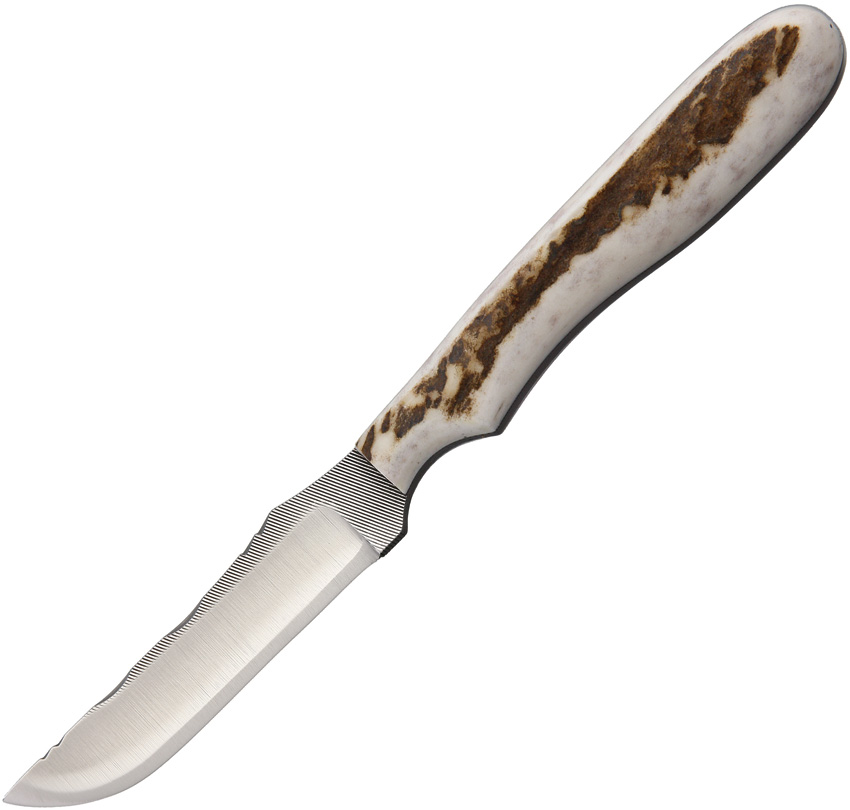 Anza Fixed Blade Knife, Carbon Steel, Elk Handle, Leather Sheath, AZNKFE