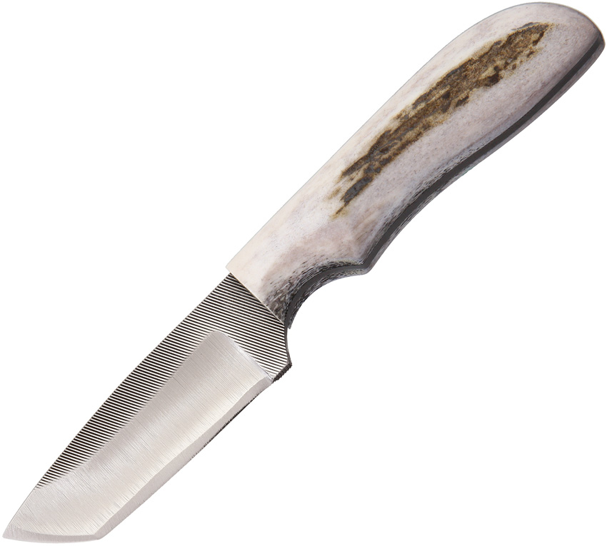Anza Fixed Blade Knife, Carbon Steel, Elk Handle, Leather Sheath, AZWK1FE
