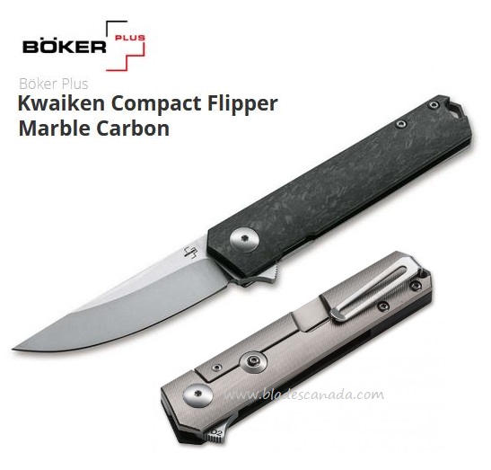 Boker Plus Kwaiken Compact Framelock Flipper Knife, D2, Carbon Fiber/Ti, 01BO231