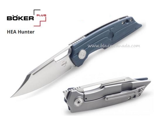 Boker Plus HEA Hunter Flipper Framelock Knife, D2, G10 Blue, 01BO193