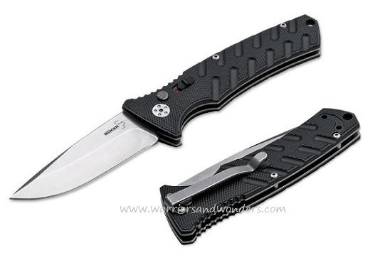 Boker Plus Strike Manual Folding Knife, D2 Stonewash, Aluminum Black, 01BO457N - Click Image to Close