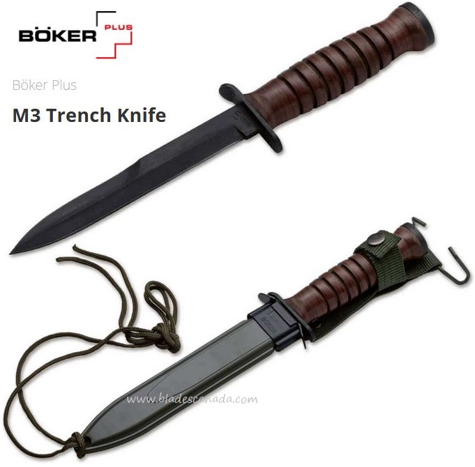 Boker Magnum M3 Trench Knife, SK-85 Steel, Leather Handle, B-02BO048