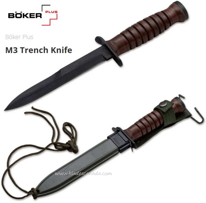 Boker Magnum M3 Trench Knife, SK-85 Steel, Leather Handle, B-02BO048 - Click Image to Close