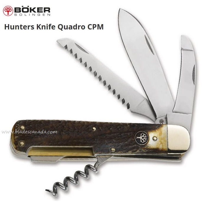 Boker Germany Hunters Knife Quadro, CruWear, Stag Handle, 110649