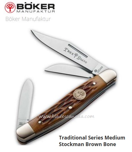 Boker Traditional Medium Stockman Slipjoint Knife, Stainless, Bone Handle, 110727
