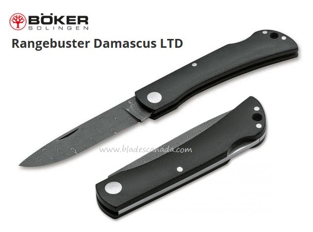 Boker Germany Rangebuster LTD Folding Knife, Damascus, Micarta, 110914DAM