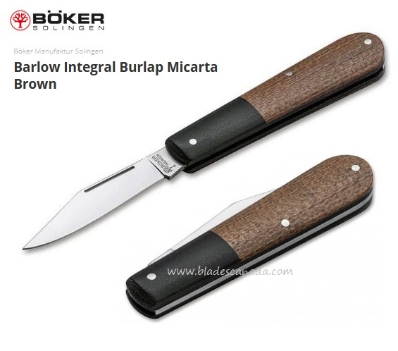 Boker Germany Barlow Integral Burlap Slipjoint Folding Knife, N690, Micarta Brown, 110943